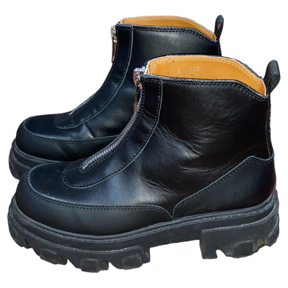 GANNI Polido Leather Zip Chunky Boot Size 37 (US 7) Black